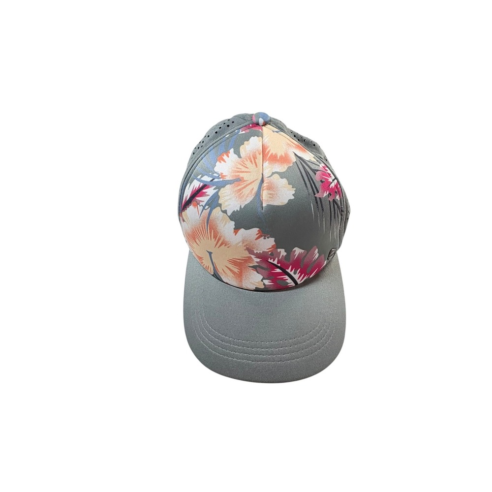 Roxy Trucker Hat Women One Size Grey Floral Excellent Perforated Snapback Cap